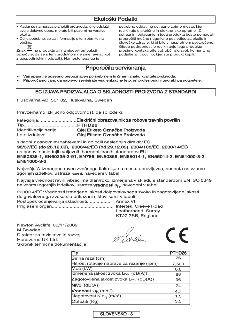 Ekološki podatki, Priporočila servisiranja | Flymo 600 HD User Manual | Page 55 / 80