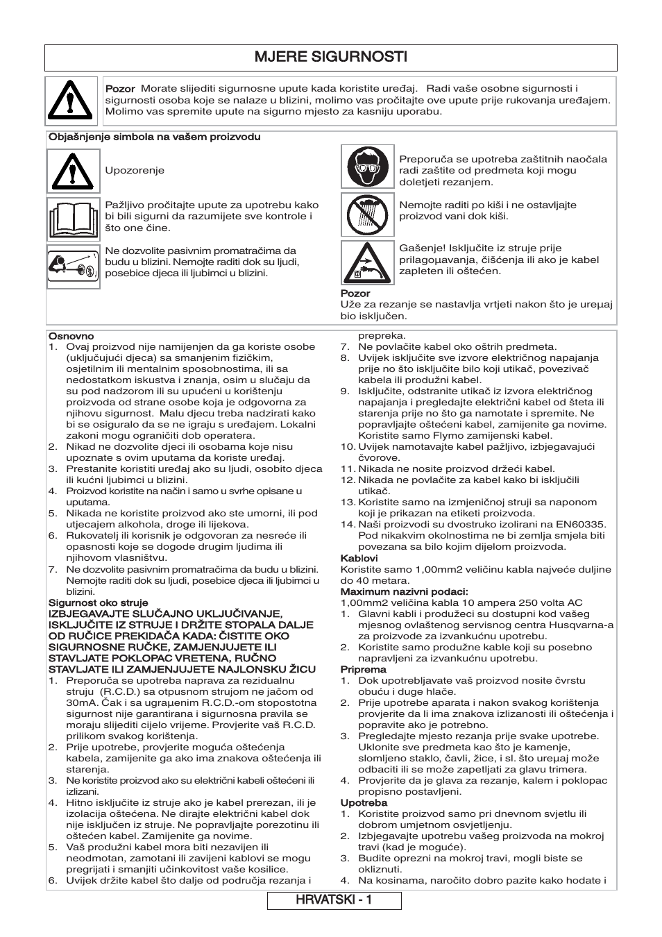 Mjere sigurnosti, Hrvatski - 1 | Flymo 600 HD User Manual | Page 56 / 80