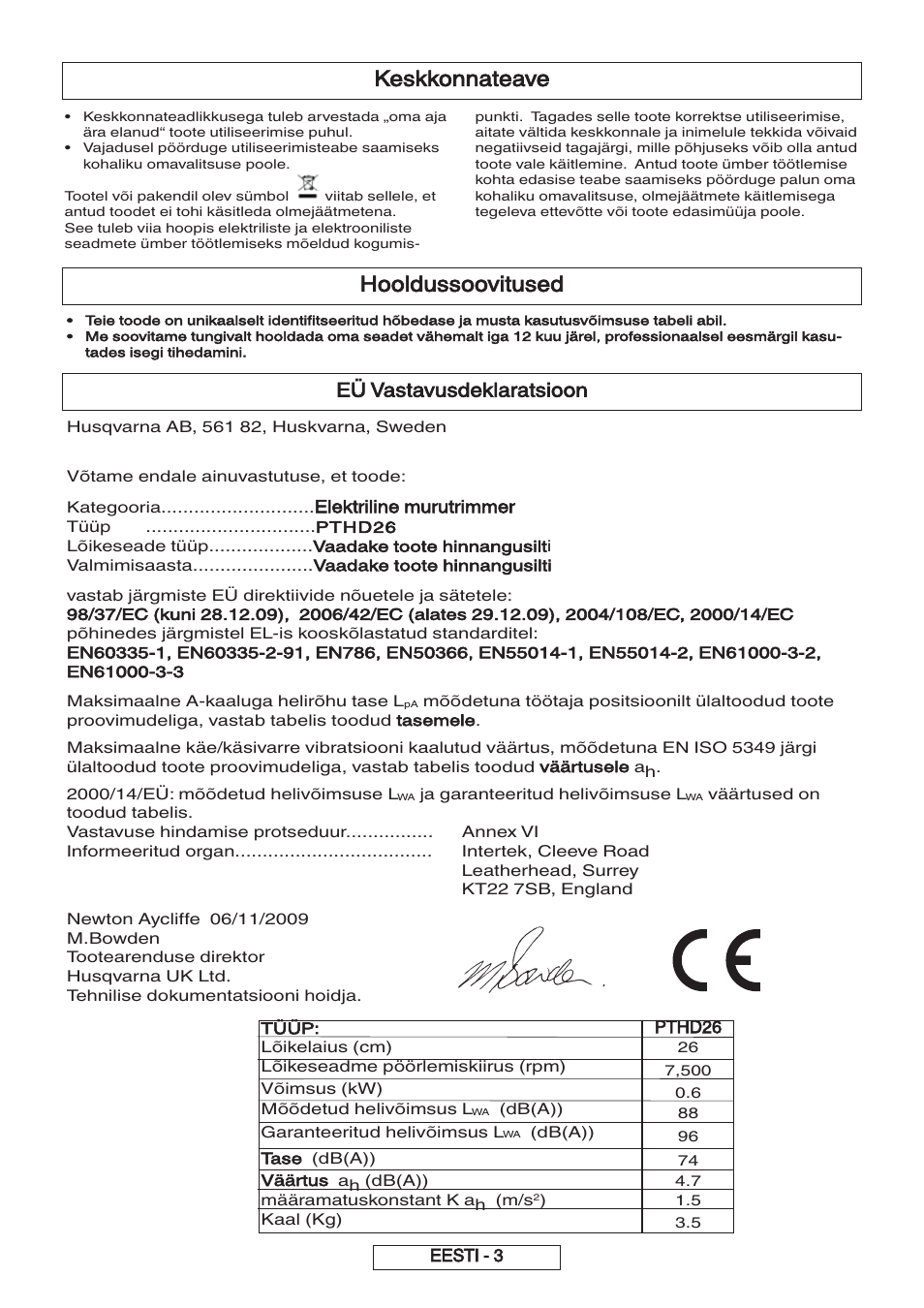 Keskkonnateave, Hooldussoovitused, Eü vastavusdeklaratsioon | Flymo 600 HD User Manual | Page 67 / 80