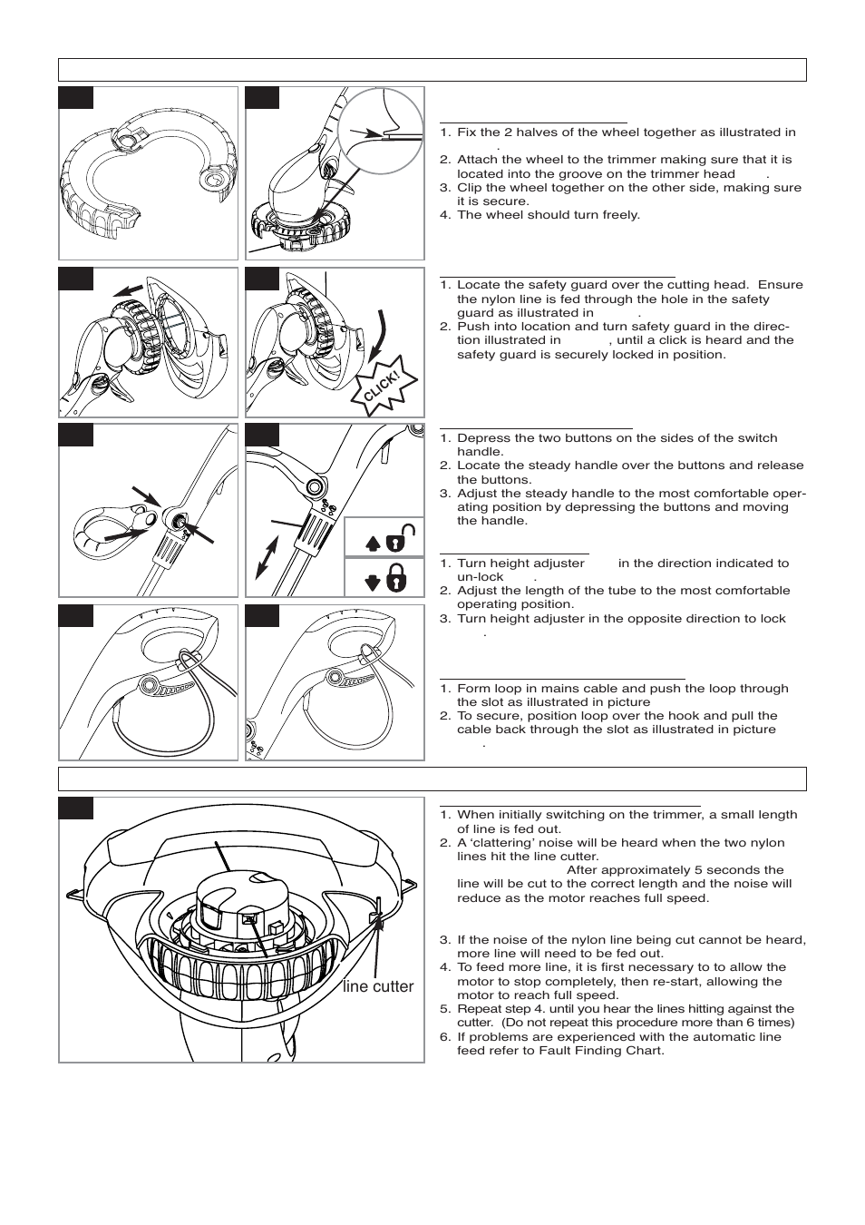 F1 f2 e, Line cutter | Flymo CONTOUR 500 XT User Manual | Page 4 / 9