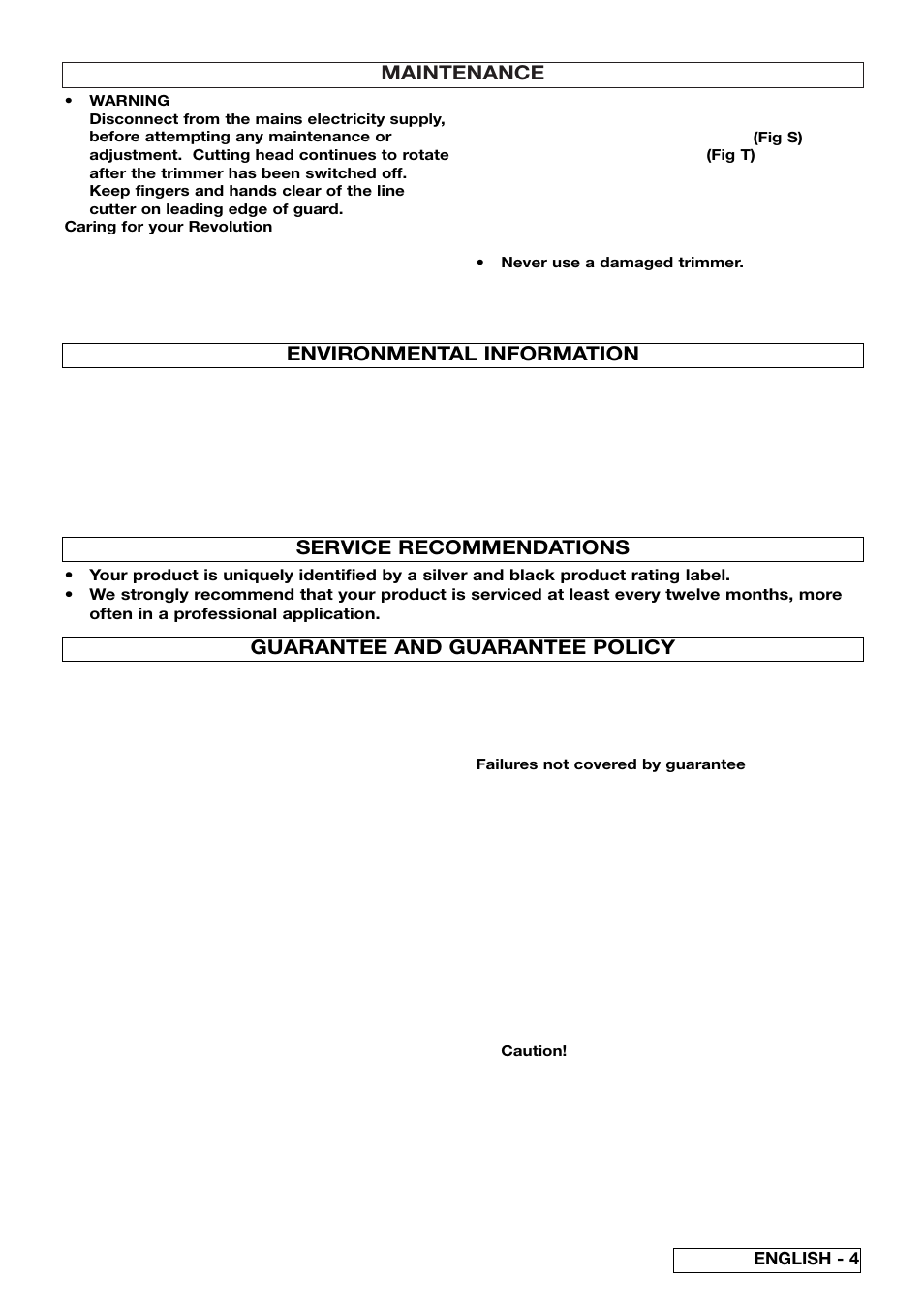 Maintenance, Environmental information, Service recommendations | Guarantee and guarantee policy | Flymo Electrolux Revolution User Manual | Page 7 / 8