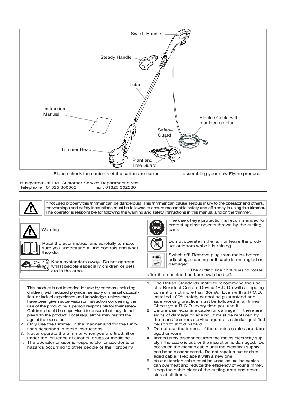 Carton contents, Safety | Flymo 500 XT User Manual | Page 2 / 9