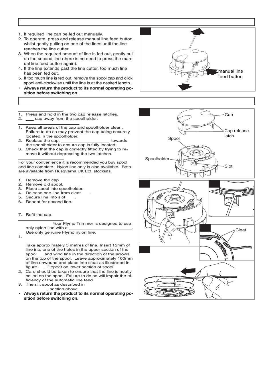 Manual line feed, Rs t, T1 s1 cutting head | Flymo 500 XT User Manual | Page 6 / 9