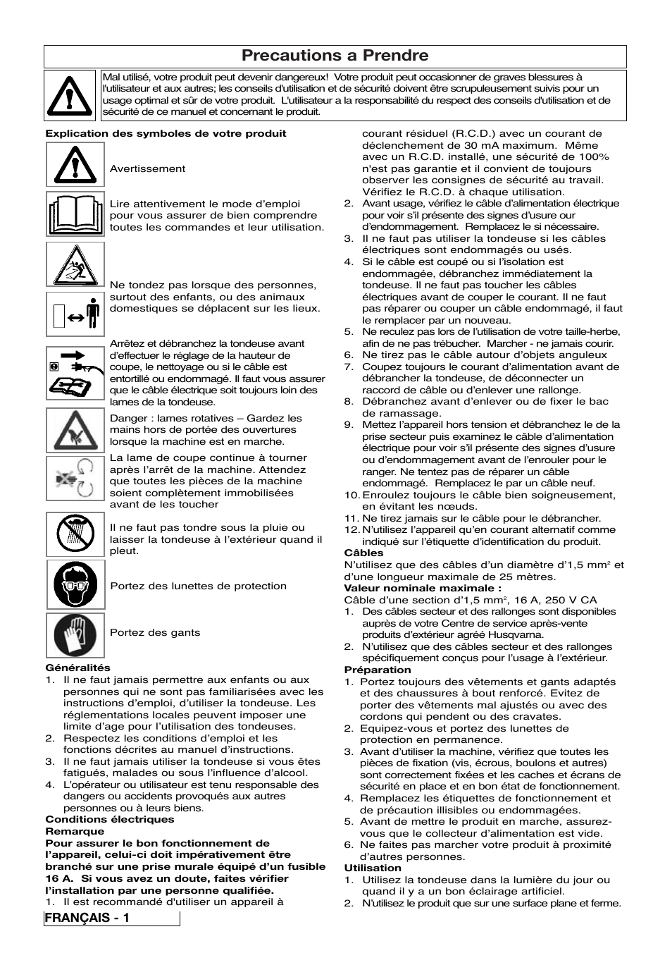 Precautions a prendre, Français - 1 | Flymo Pac a Shredder User Manual | Page 12 / 72