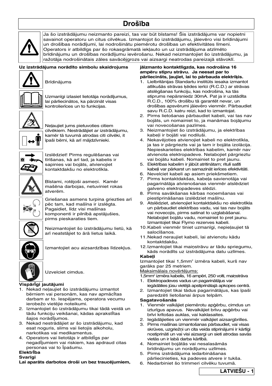Dro|œba, Latvie{u - 1 | Flymo Pac a Shredder User Manual | Page 63 / 72