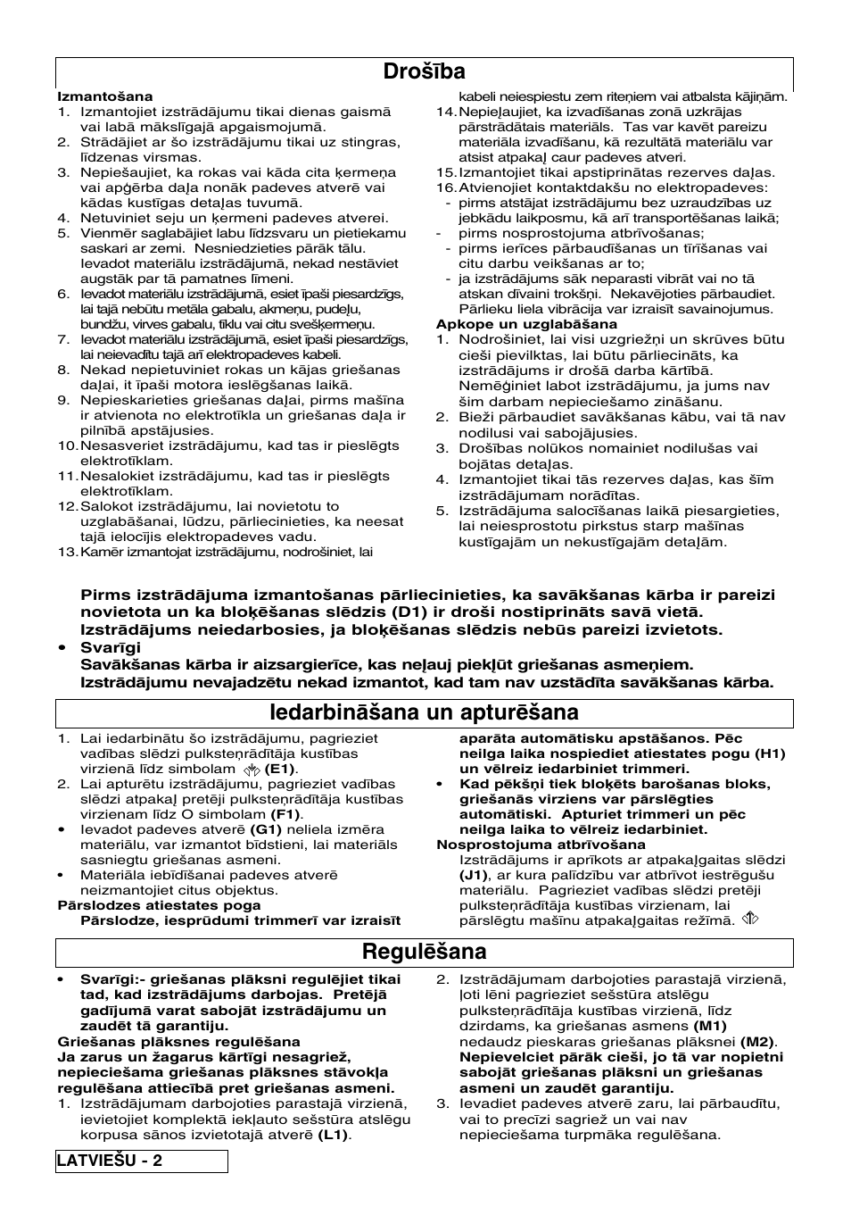 Dro|œba, Iedarbin◊|ana un aptur]|ana, Regul]|ana | Latvie{u - 2 | Flymo Pac a Shredder User Manual | Page 64 / 72