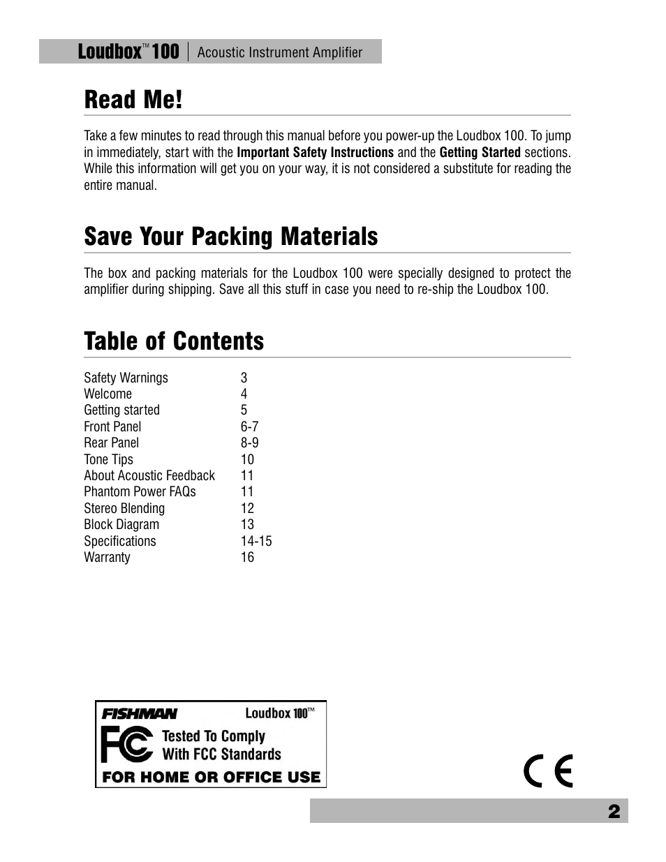 Fishman Loudbox 100 User Manual | Page 2 / 16