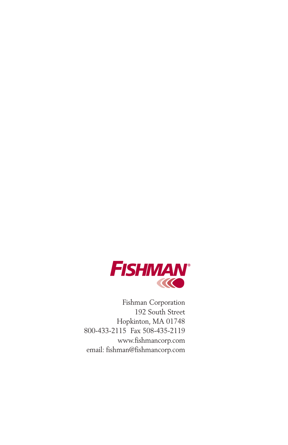 Contact info | Fishman AIRFREE LDS9000 User Manual | Page 32 / 32