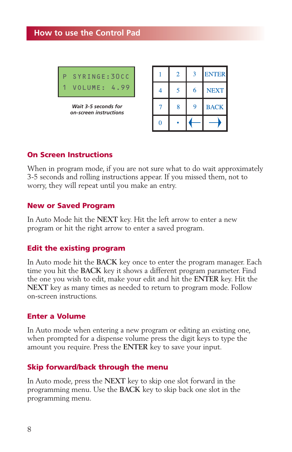 How to use the control pad | Fishman AIRFREE LDS9000 User Manual | Page 8 / 32