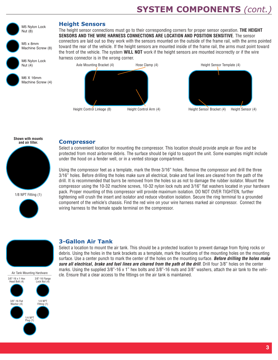 System components (cont.), Height sensors, Compressor | Gallon air tank | Firestone Intelli Ride 2230 User Manual | Page 7 / 20