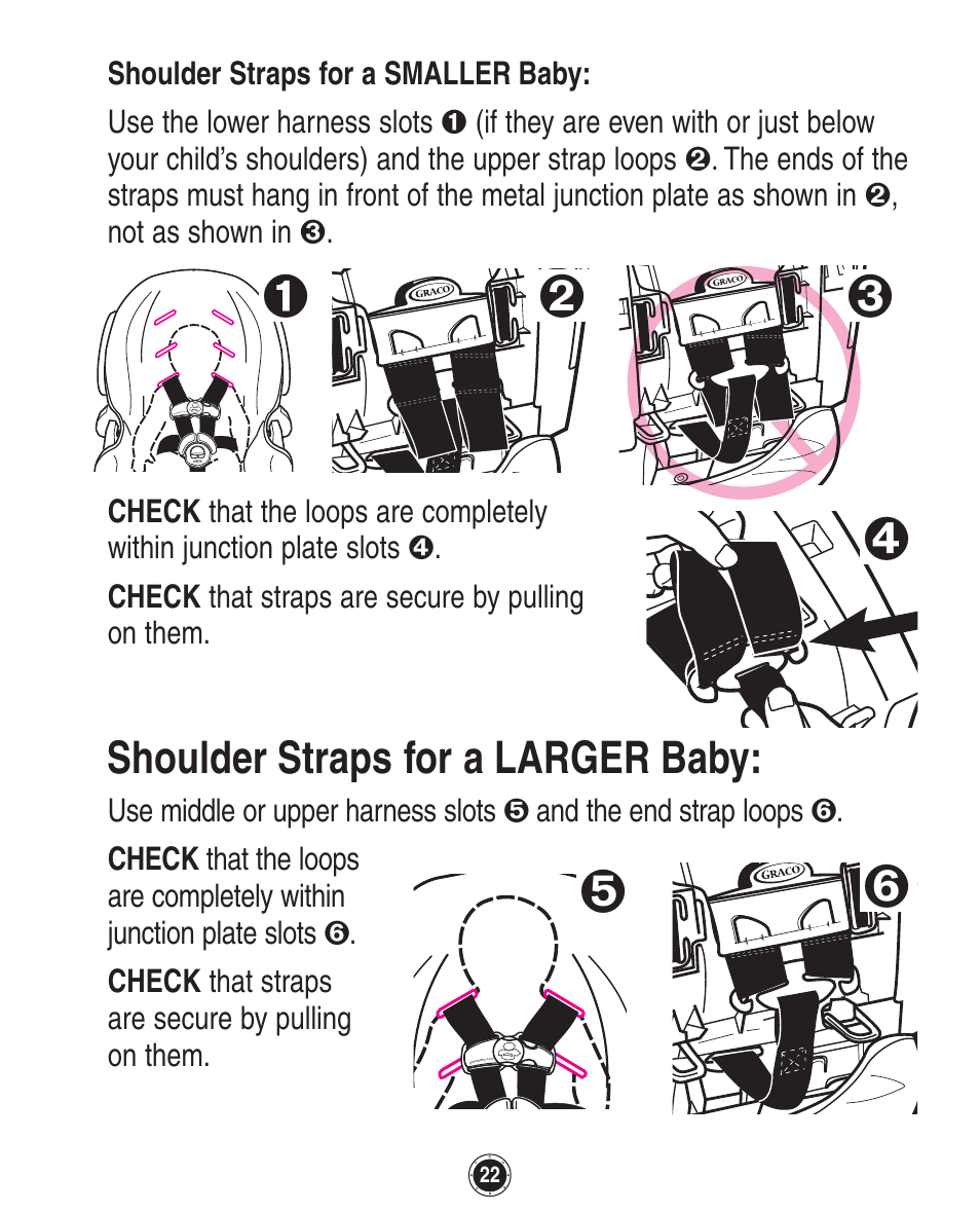 Shoulder straps for a larger baby | Graco SnugRide 1760658 User Manual | Page 22 / 88