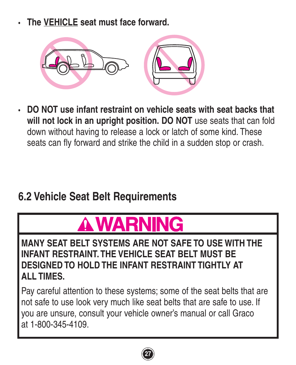 2 vehicle seat belt requirements | Graco SnugRide 1760658 User Manual | Page 27 / 88