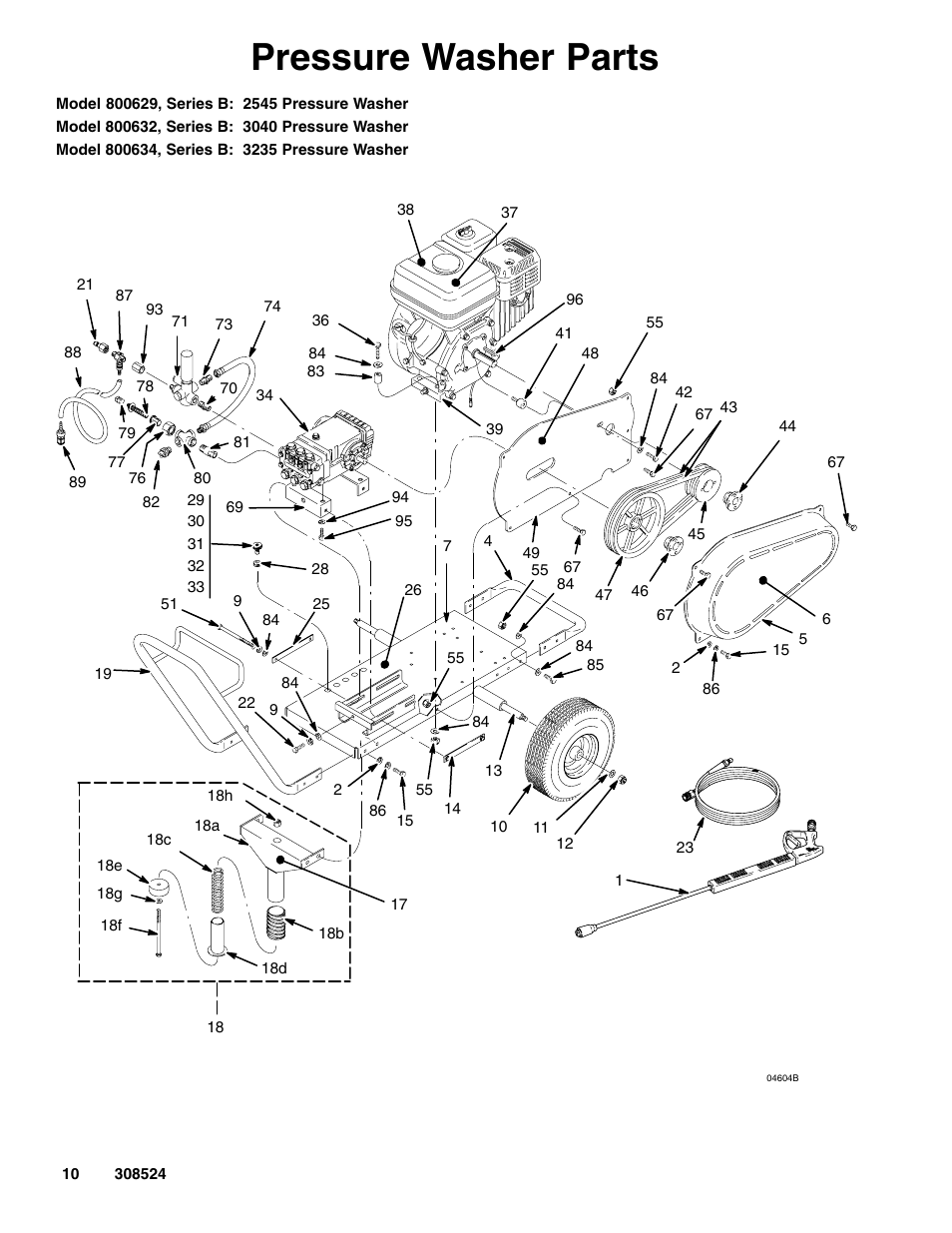 Pressure washer parts | Graco 2900 psi User Manual | Page 10 / 16