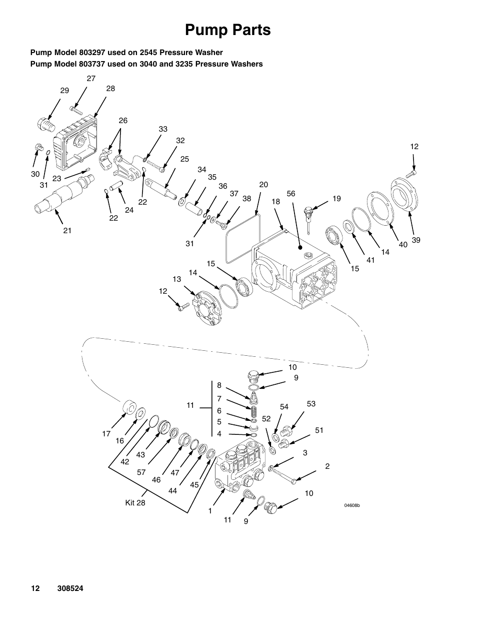 Pump parts | Graco 2900 psi User Manual | Page 12 / 16