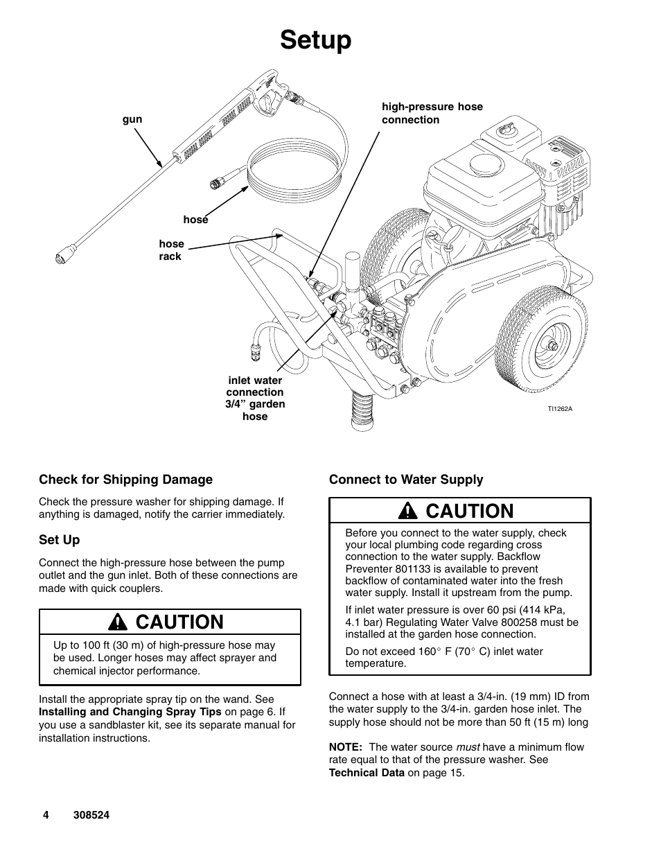 Setup, Caution | Graco 2900 psi User Manual | Page 4 / 16