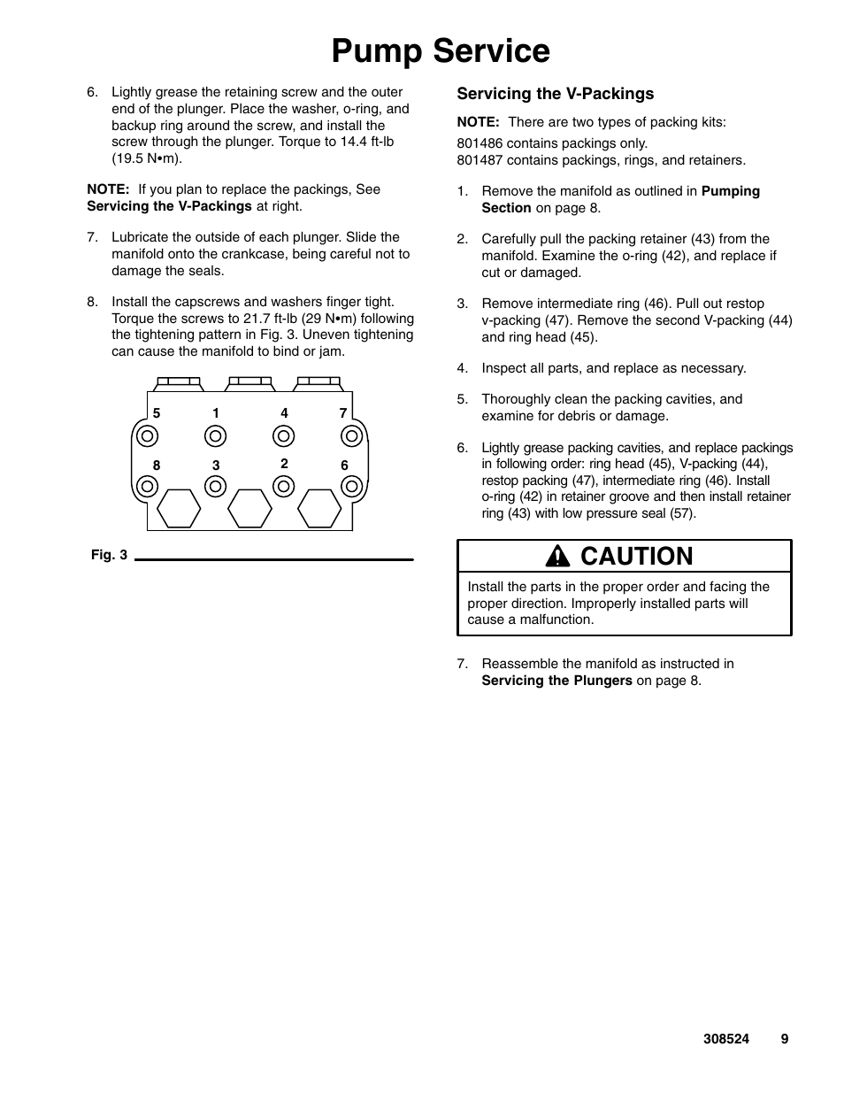 Pump service, Caution | Graco 2900 psi User Manual | Page 9 / 16
