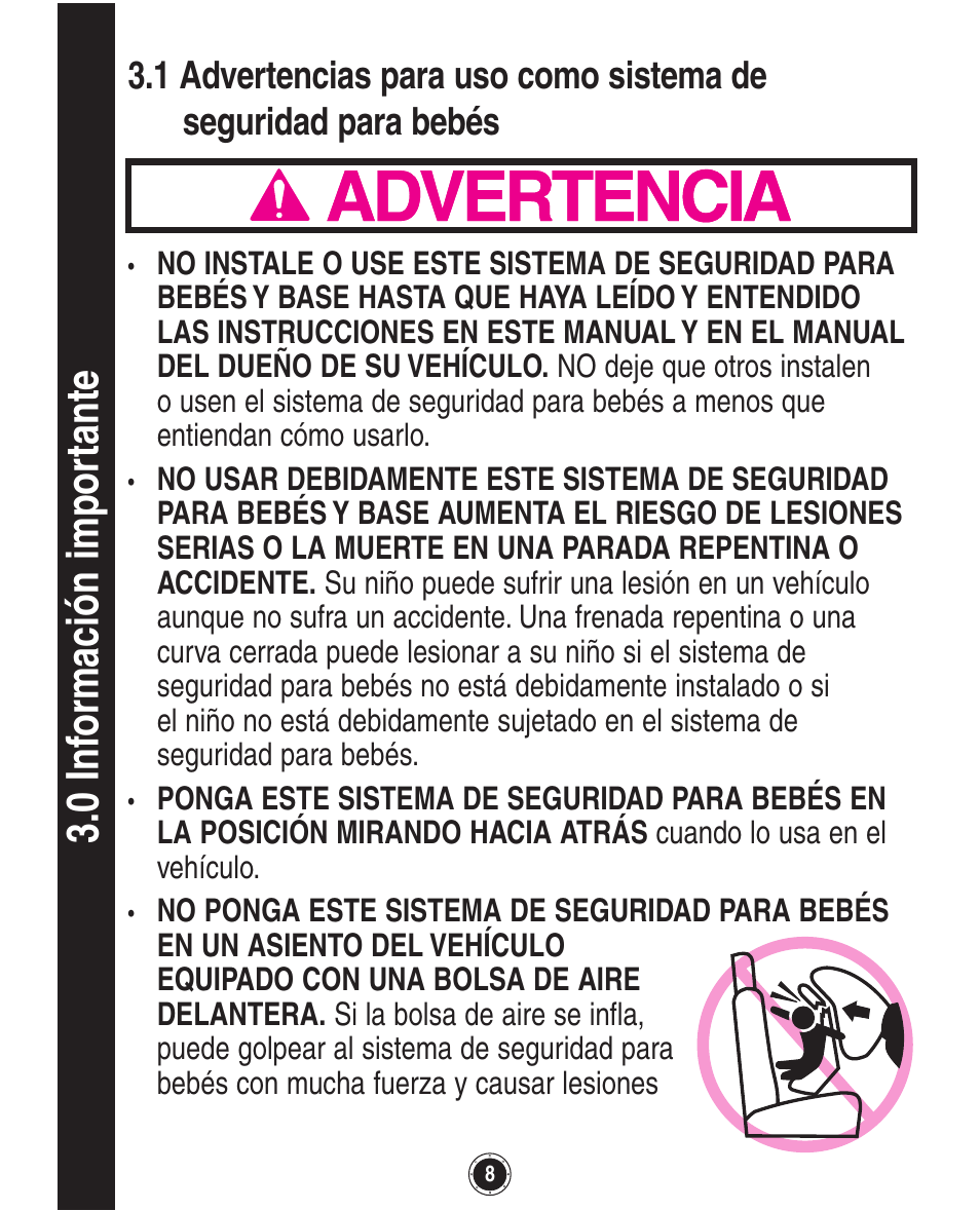 0 in fo rm ac ió n im po rt an te | Graco Baby Accessories User Manual | Page 92 / 128
