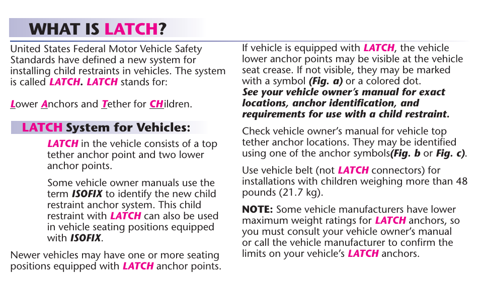 What is latch | Graco 65 User Manual | Page 10 / 104