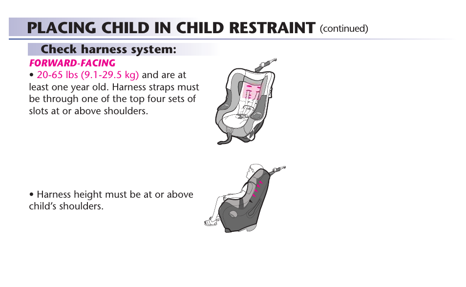 Placing child in child restraint | Graco 65 User Manual | Page 25 / 104