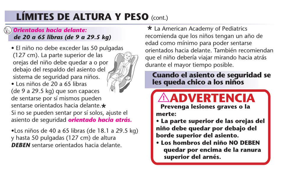 Advertencia, Límites de altura y peso | Graco 65 User Manual | Page 66 / 104