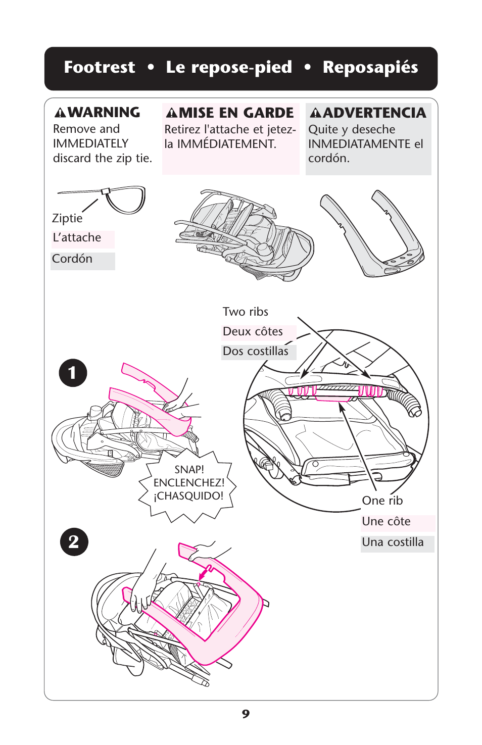 Footrest • le repose-pied • reposapiés | Graco 7255JJB3 User Manual | Page 9 / 112