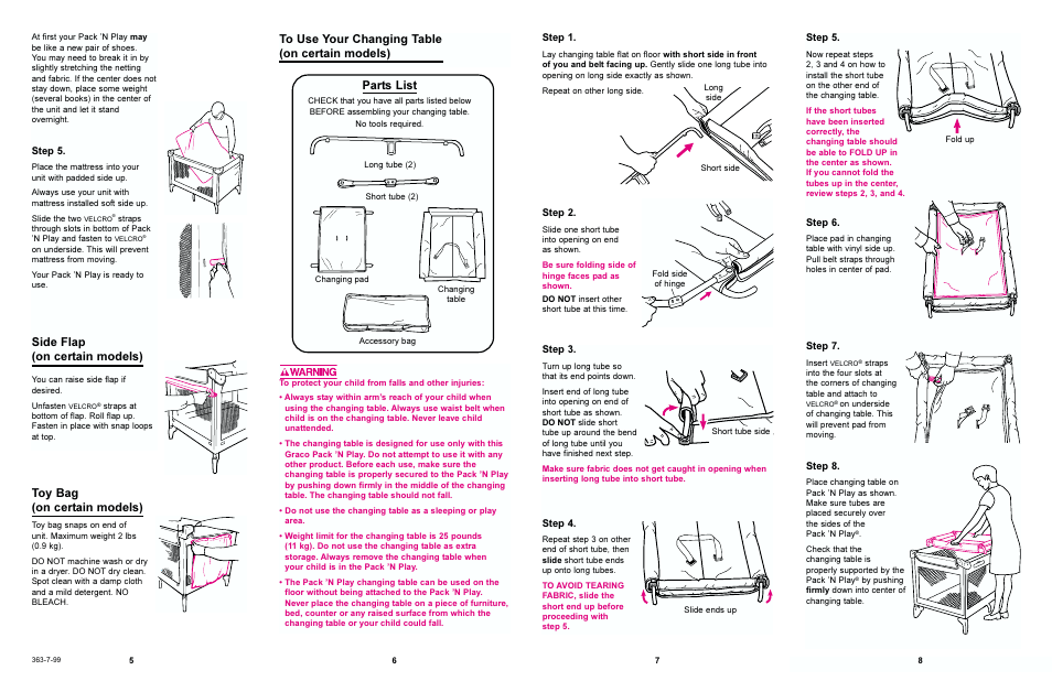 Toy bag (on certain models), Side flap (on certain models) | Graco PACK 'N PLAY 9125 User Manual | Page 3 / 6