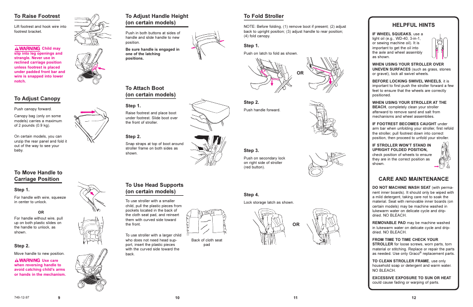 Helpful hints, Care and maintenance | Graco 7575 User Manual | Page 5 / 7