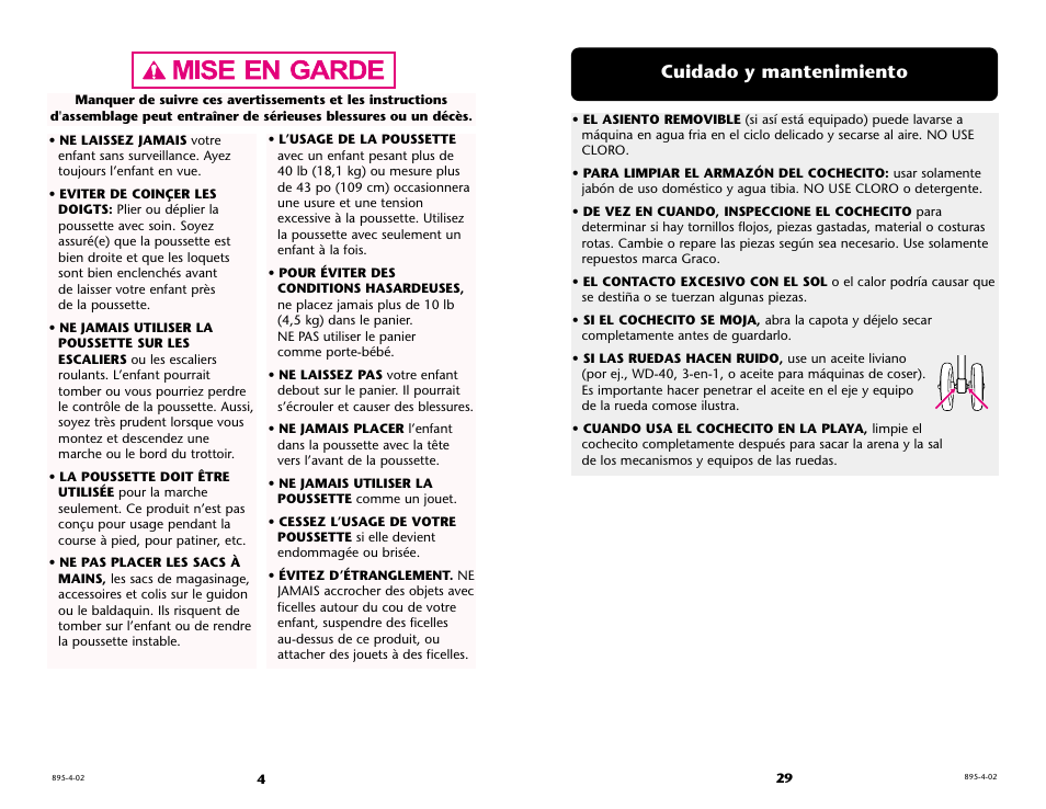 Cuidado y mantenimiento | Graco 6974 User Manual | Page 4 / 32