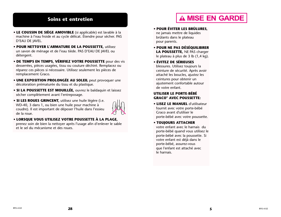 Soins et entretien | Graco 6974 User Manual | Page 5 / 32