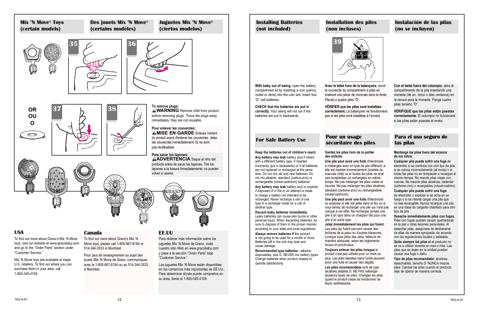 Canada, Ee.uu, Or ou o mix ’n move | Toys (certain models) des jouets mix ’n move, Certains modèles) juguetes mix ’n move, Ciertos modelos) | Graco 1434  ES User Manual | Page 11 / 24