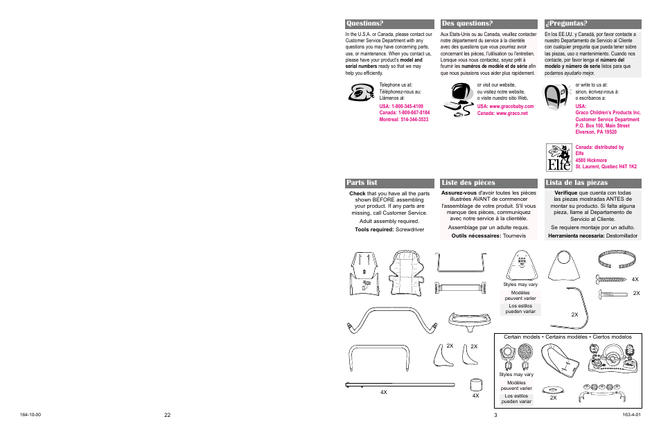 Parts list liste des pièces lista de las piezas, Questions? des questions? ¿preguntas | Graco 1434  ES User Manual | Page 16 / 24