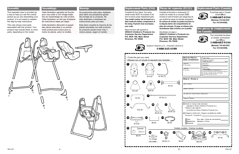 Assembly, Assemblage montaje, Replacement parts (usa) piezas de repuesto (ee.uu) | Replacement parts (canada), Des pièces de remplacement (au canada) | Graco 1434  ES User Manual | Page 5 / 24