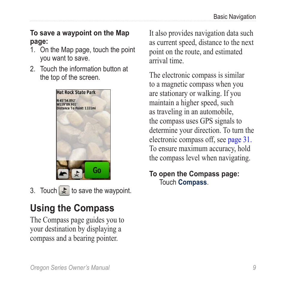 Using the compass | Garmin Oregon 450 User Manual | Page 15 / 52