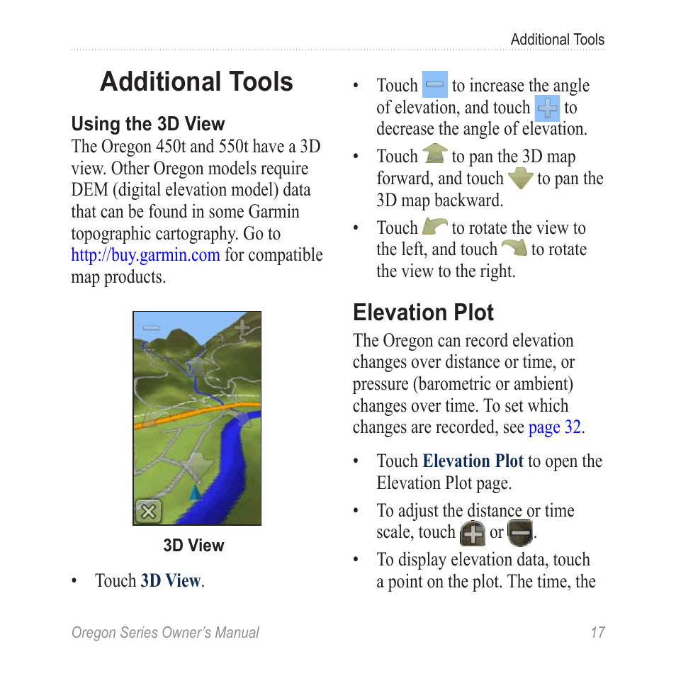 Additional tools, Elevation plot | Garmin Oregon 450 User Manual | Page 23 / 52
