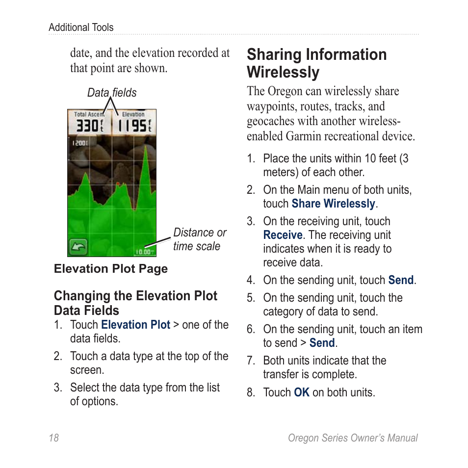 Sharing information, Wirelessly, Sharing information wirelessly | Garmin Oregon 450 User Manual | Page 24 / 52