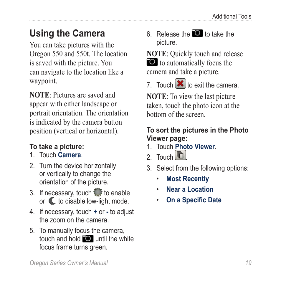 Using the camera | Garmin Oregon 450 User Manual | Page 25 / 52