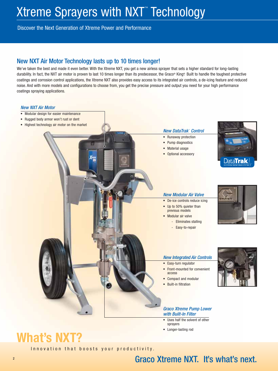 Xtreme sprayers with nxt, Technology, What’s nxt | Graco xtreme nxt. it’s what’s next | Graco Xtreme X80 User Manual | Page 2 / 8