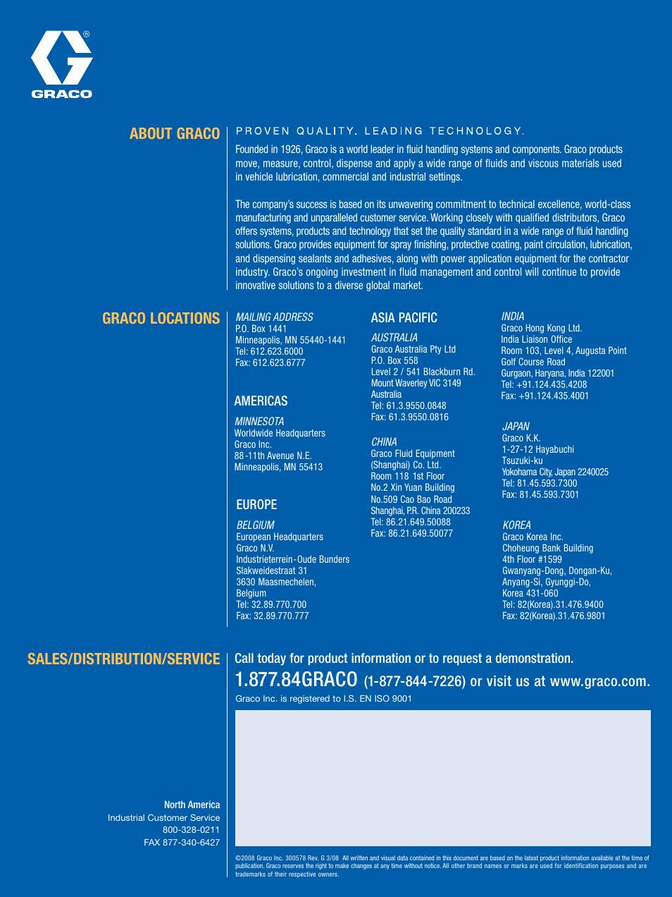 84graco, Sales/distribution/service, About graco | Graco locations | Graco Xtreme X80 User Manual | Page 8 / 8