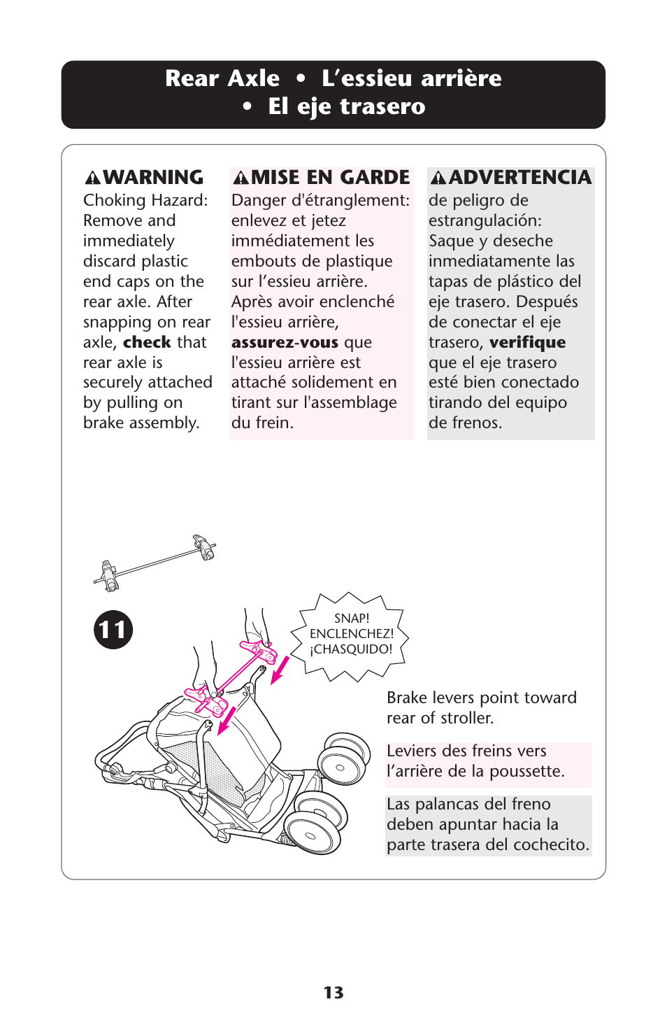 Rear axle • l’essieu arrière • el eje trasero | Graco 1776143 User Manual | Page 13 / 40