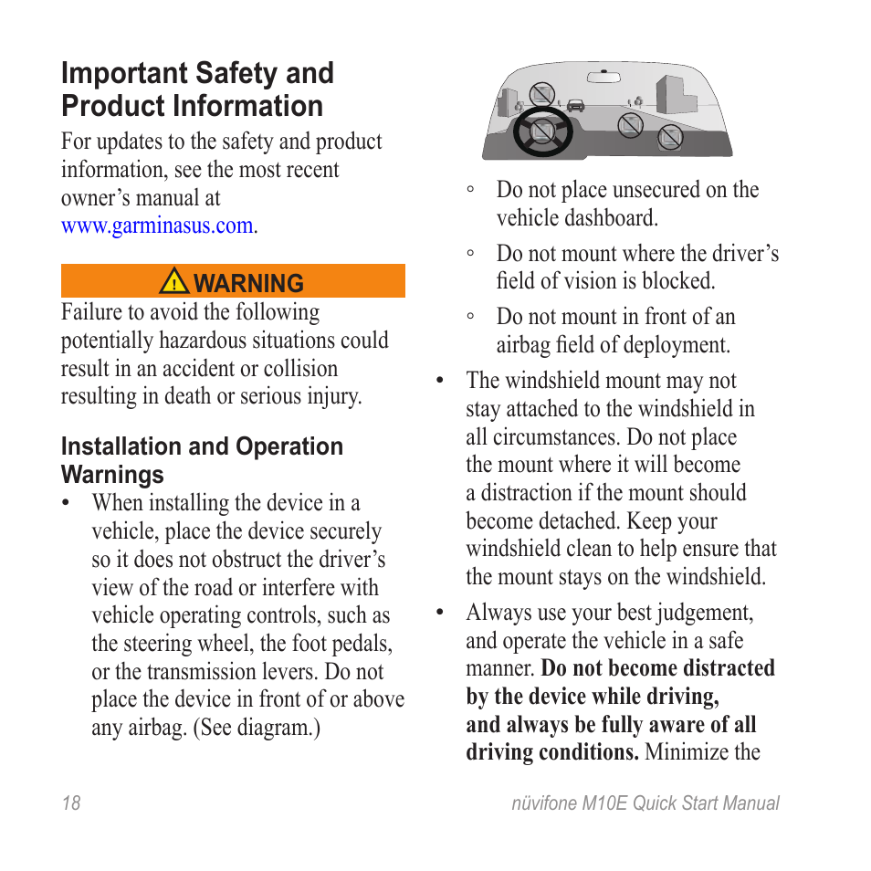 Important safety and product information, Installation and operation warnings | Graco nuvifone M10E User Manual | Page 18 / 28