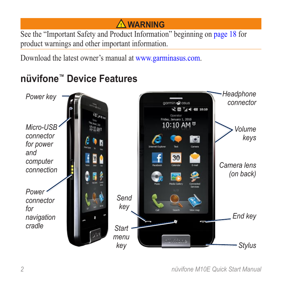 Nüvifone™ device features, Nüvifone, Device features | Graco nuvifone M10E User Manual | Page 2 / 28