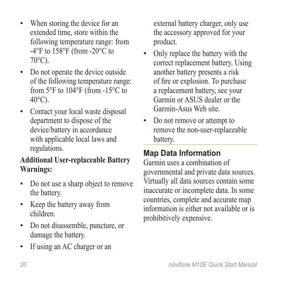 Map data information | Graco nuvifone M10E User Manual | Page 20 / 28