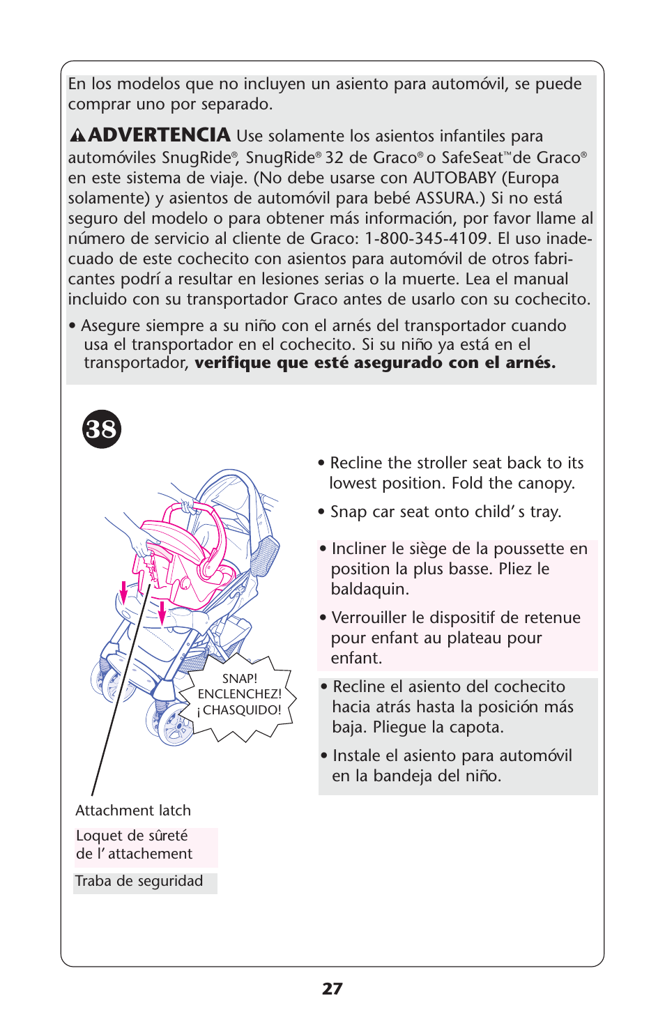 Advertencia | Graco Alano 1751552 User Manual | Page 27 / 112