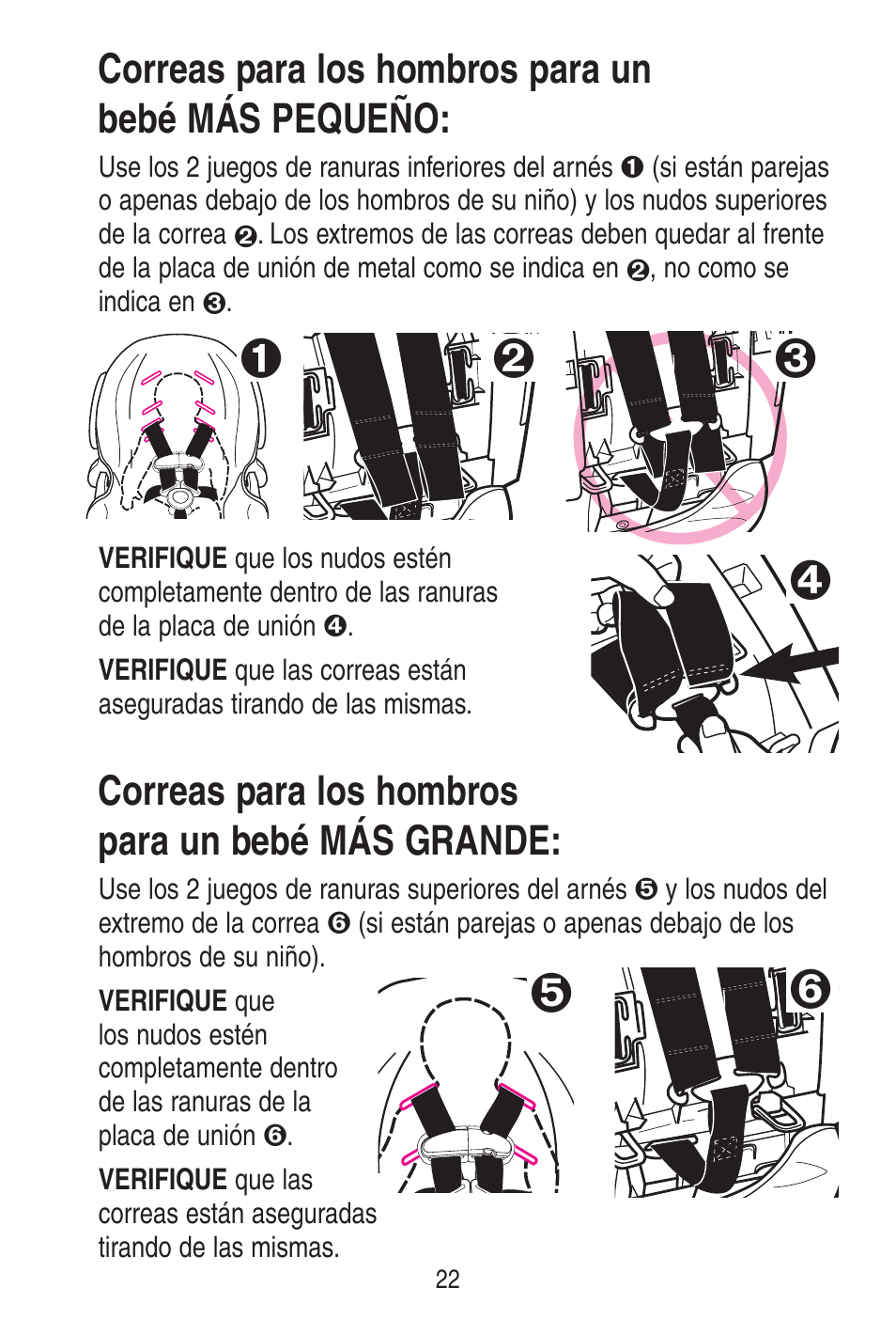 Correas para los hombros para un bebé más grande, Correas para los hombros para un bebé más pequeño | Graco SnugRide 1778253 User Manual | Page 70 / 96