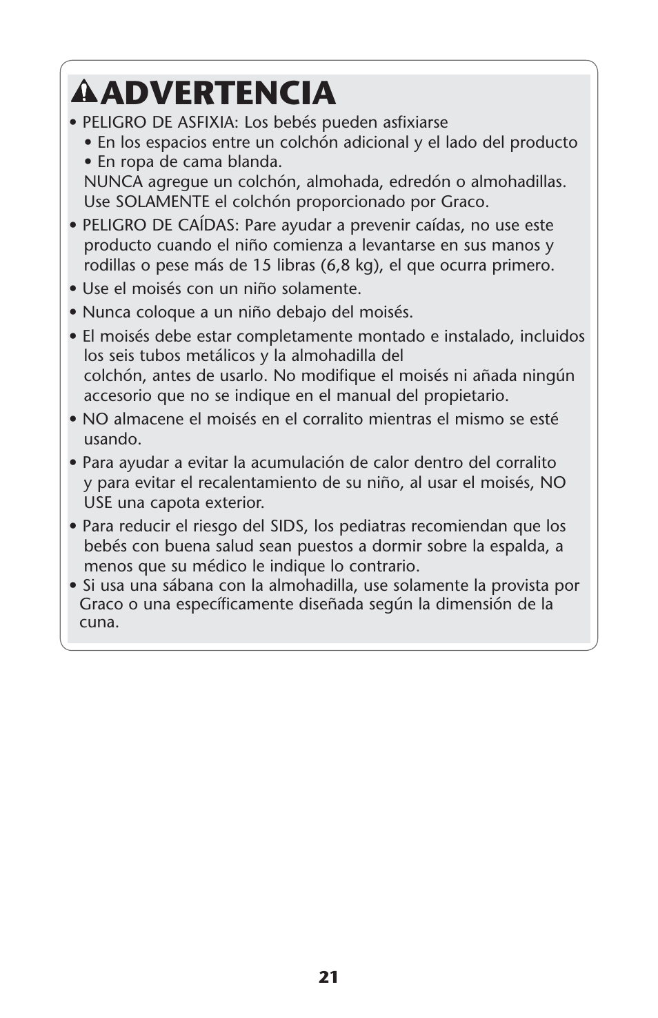 Advertencia | Graco 1756488 User Manual | Page 21 / 40