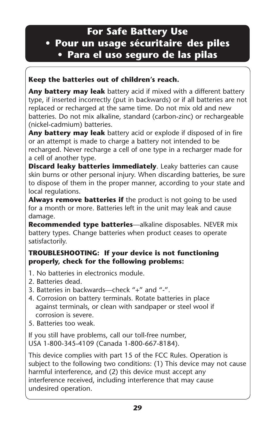 For safe battery use s s | Graco 1756488 User Manual | Page 29 / 40