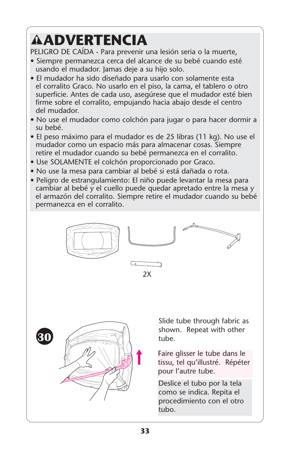 Advertencia | Graco 1756488 User Manual | Page 33 / 40