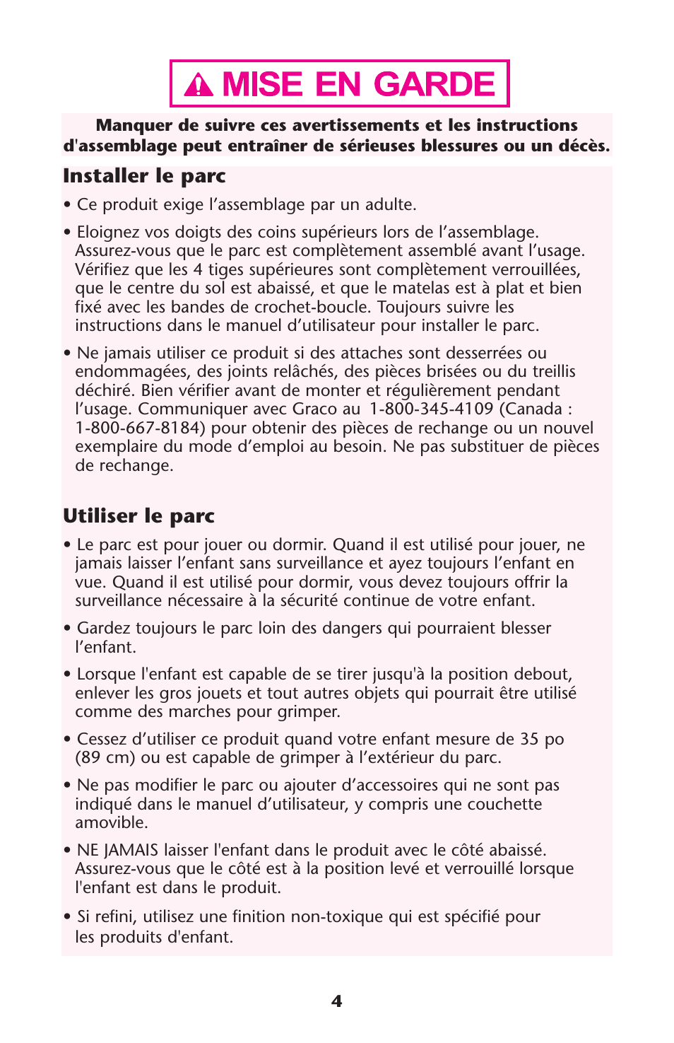 Installer le parc, Utiliser le parc | Graco 1756488 User Manual | Page 4 / 40