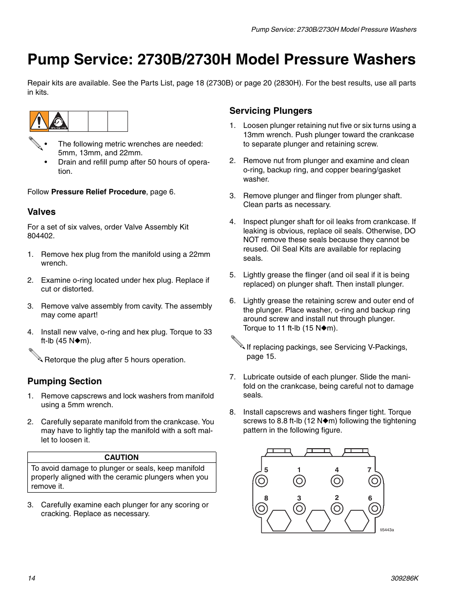 Pump service: 2730b/2730h model pressure washers | Graco 2730H User Manual | Page 14 / 24
