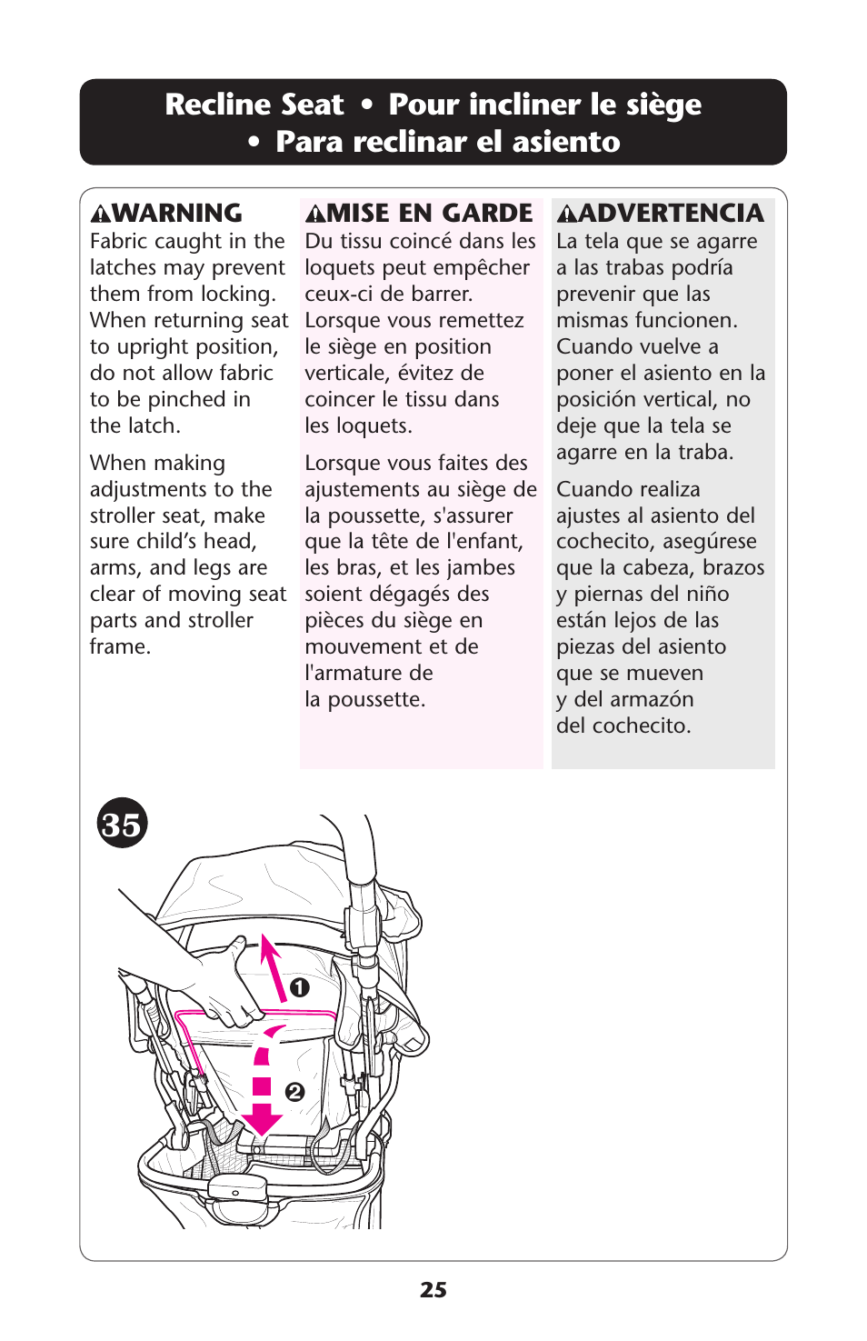 2ecline s | Graco MetroLite 1763281 User Manual | Page 25 / 40